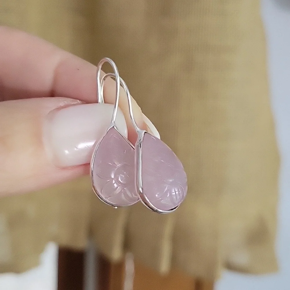 Floral Etched Glass Drop Earrings, lilac - Picture 5 of 7